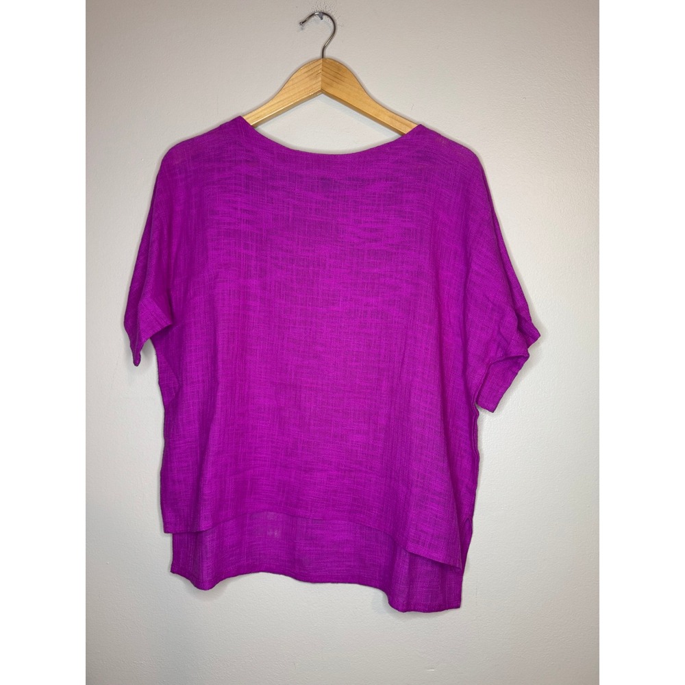 Streak Vintage Magenta Purple‎ 100% Cotton Gauze Boxy High Low Blouse Top Small
